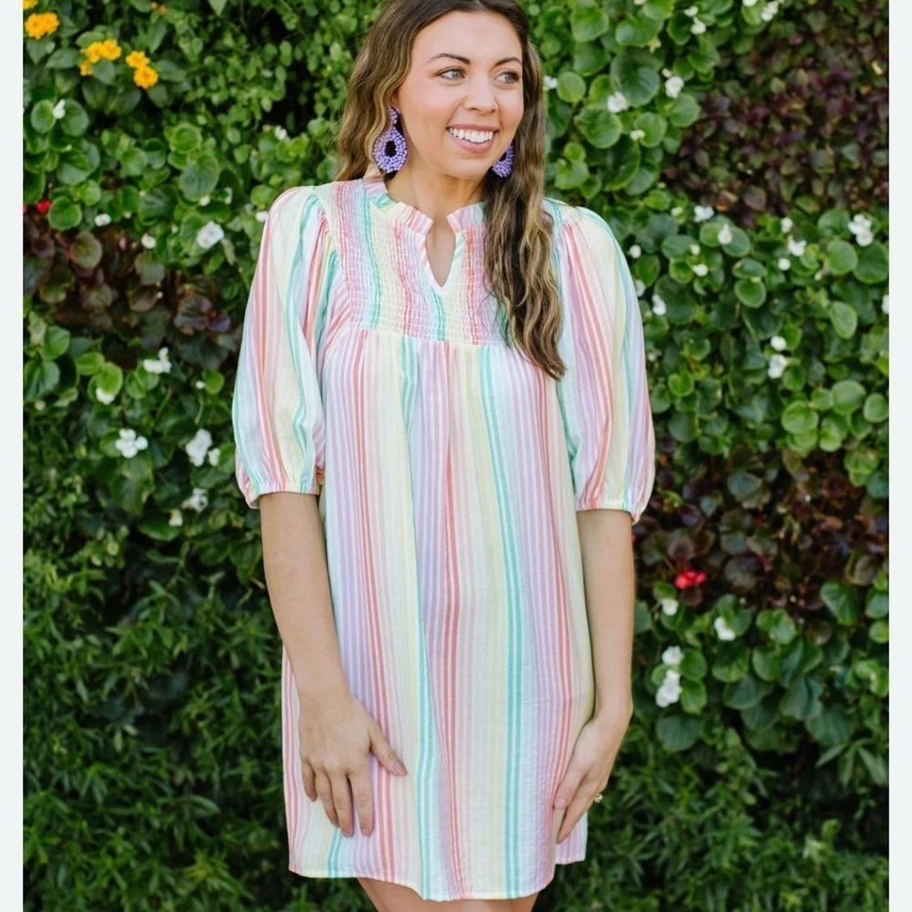 Michelle McDowell AMELIA PASTEL STRIPE TUNIC DRESS L